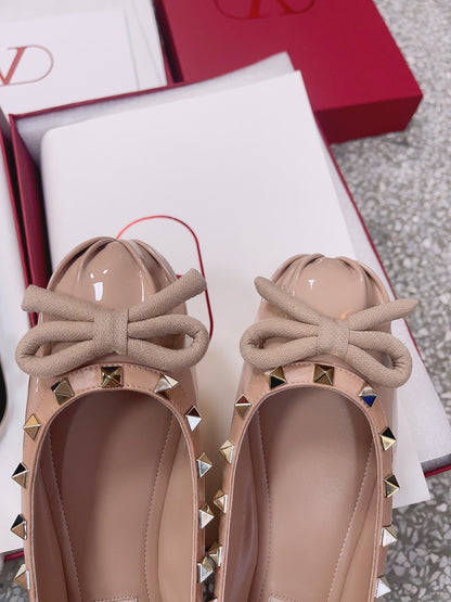 Valentino Women Nude Patent Leather Studded Flats