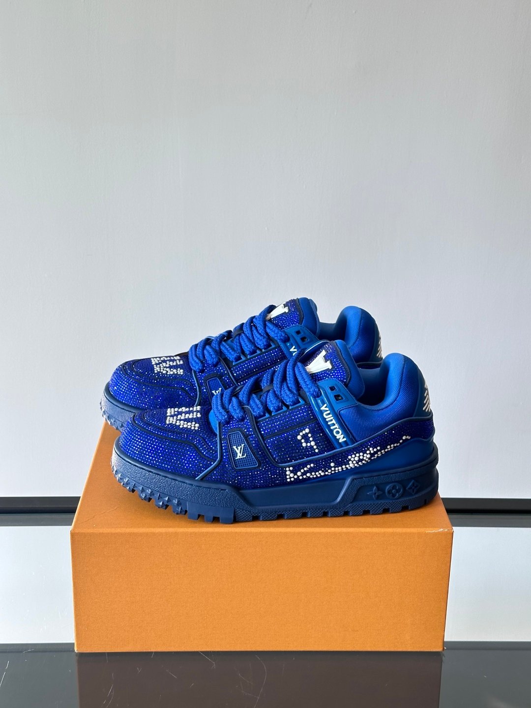LV Men Blue Fabric Embellished Sneakers