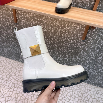 Valentino Women White Leather Strap Boots