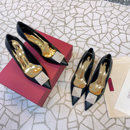 Valentino Women Black Leather Embellished Pumps