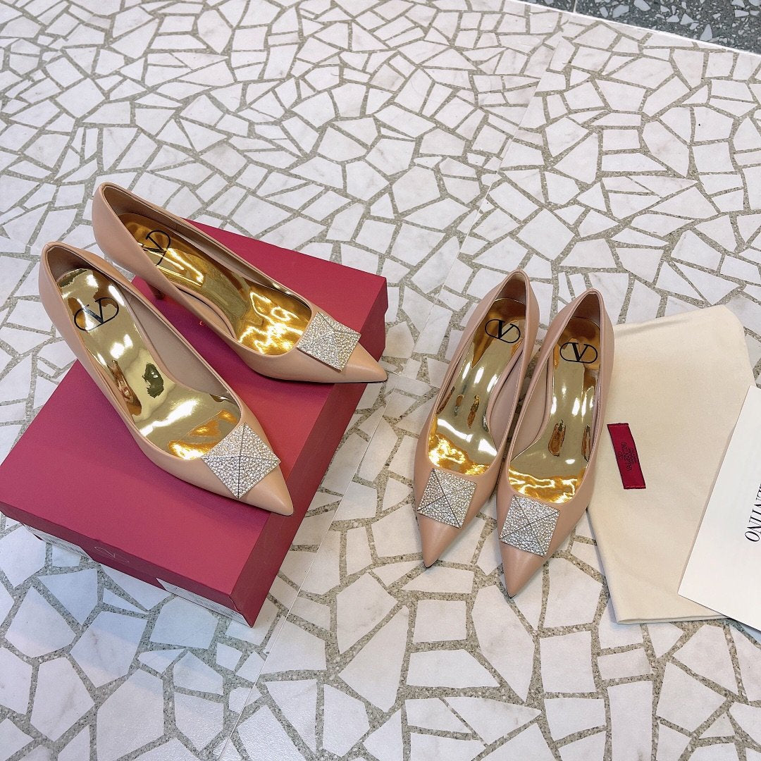 Valentino Women Beige Leather Pointed Toe Pumps