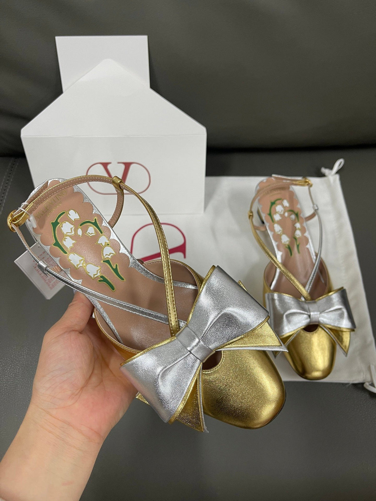 Valentino Women Gold Metallic Leather Heels