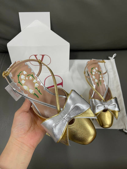 Valentino Women Gold Metallic Leather Heels