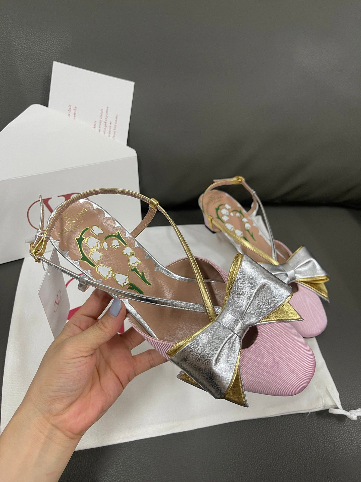 Valentino Women Pink And Gold Leather Flats