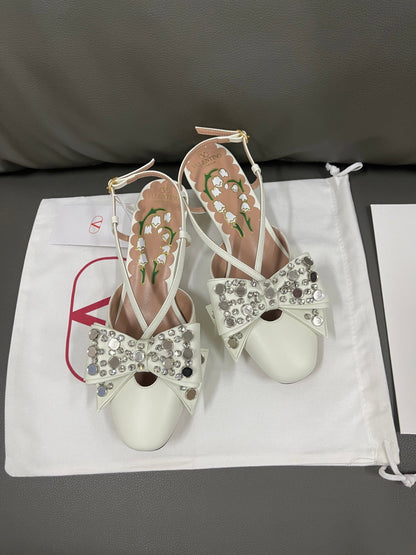 Valentino Women White Leather Bow Embellished Flats