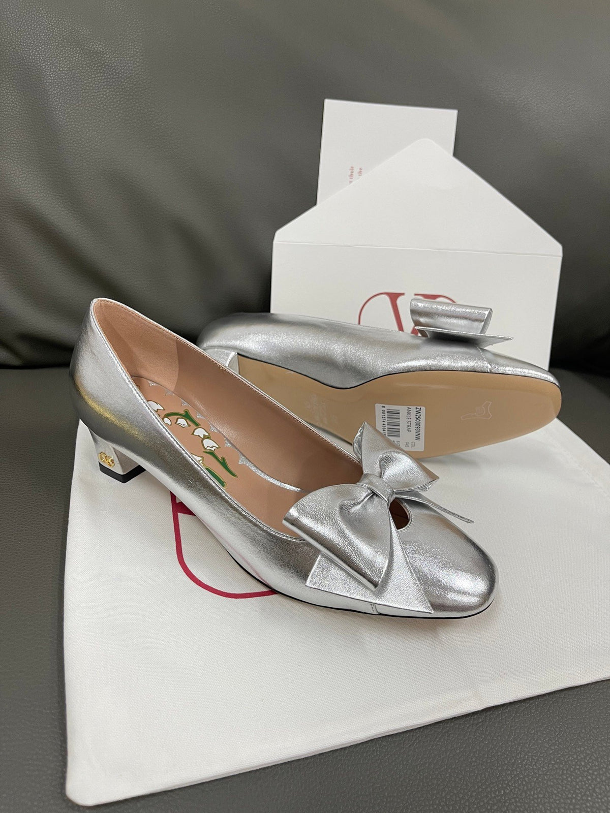 Valentino Women Silver Leather Bow Detail Flats
