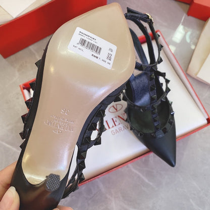 Valentino Women Black Leather Studded Heels