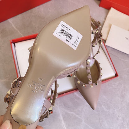 Valentino Women Beige Leather Studded Pumps