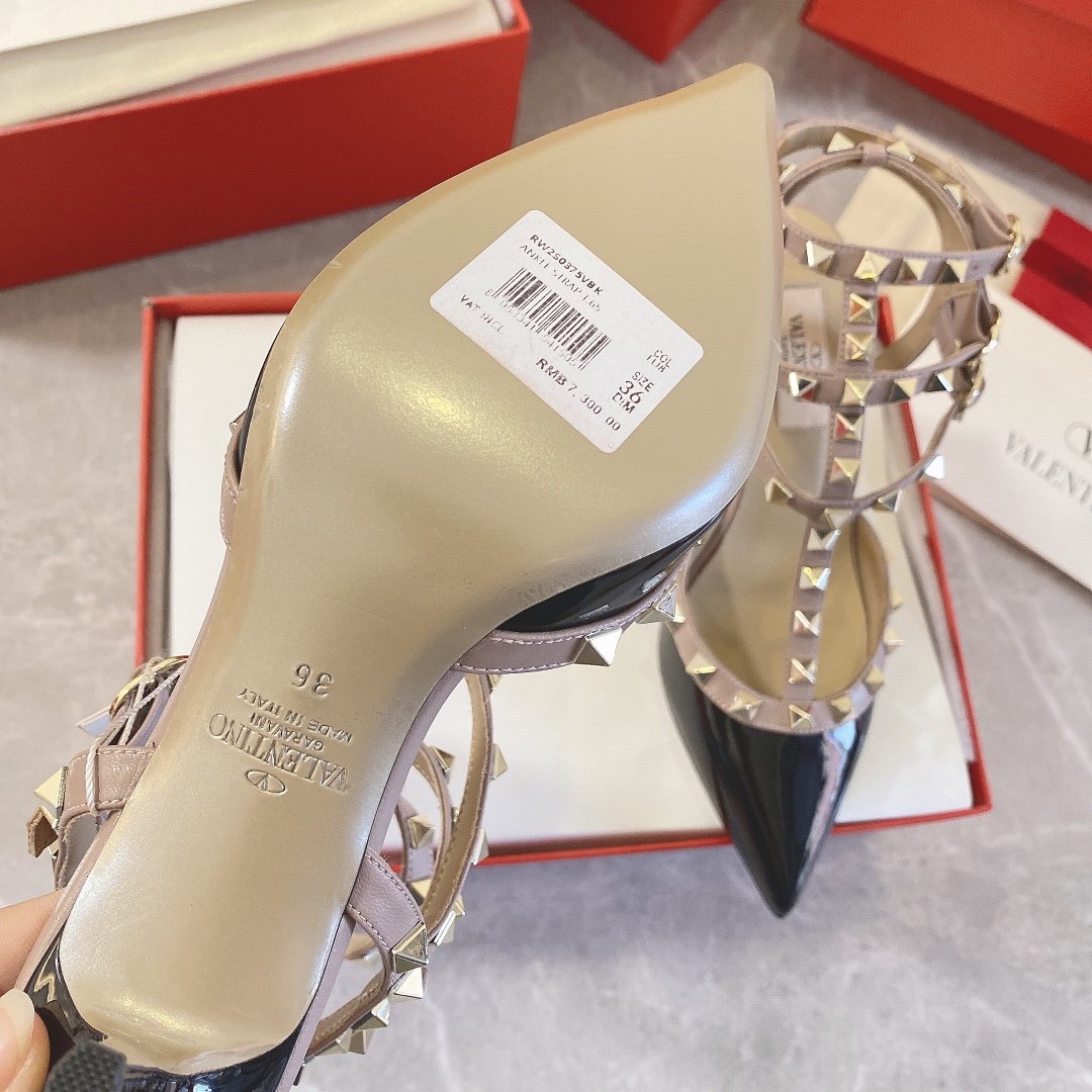 Valentino Women Black Patent Leather Studded Heels