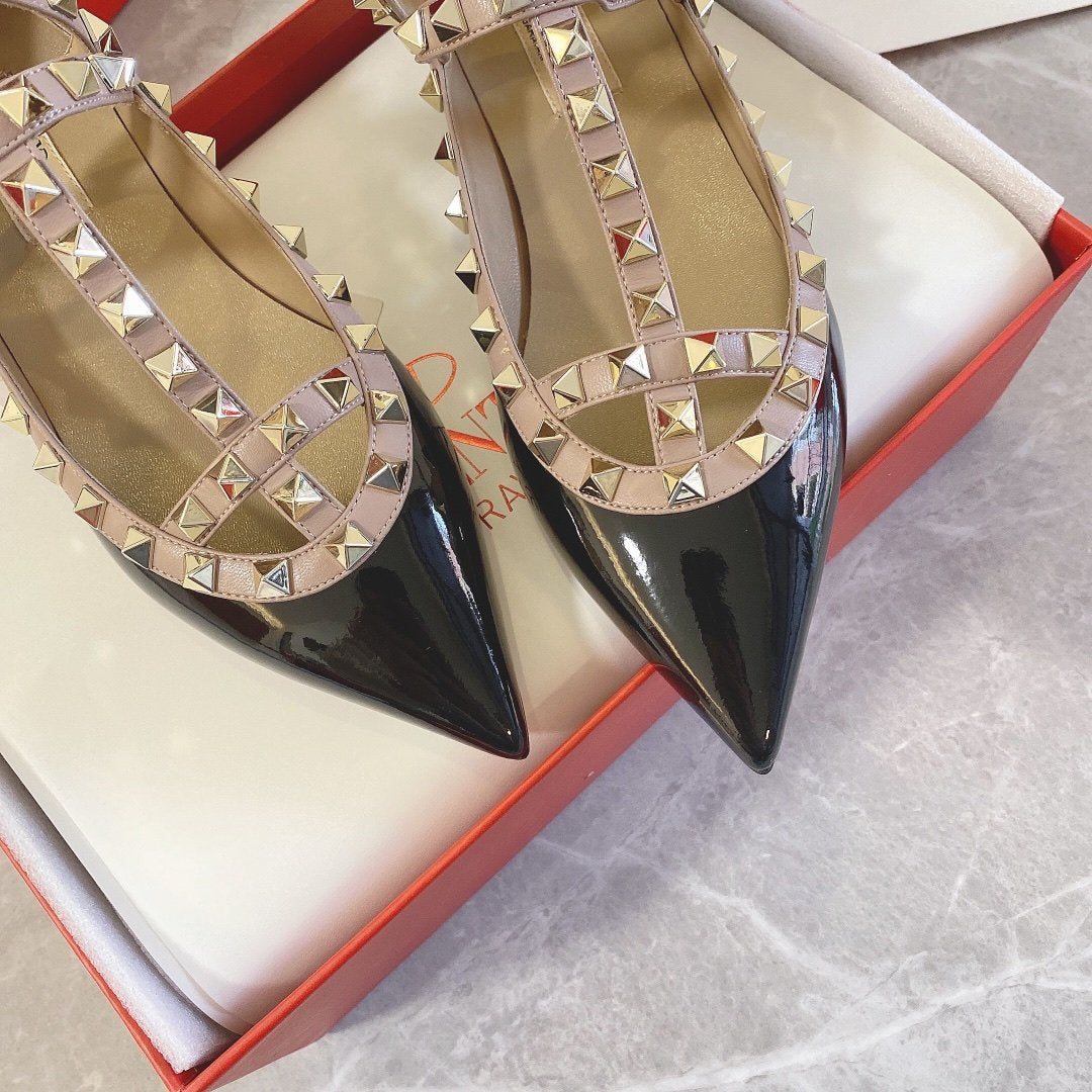 Valentino Women Black Patent Leather Studded Flats