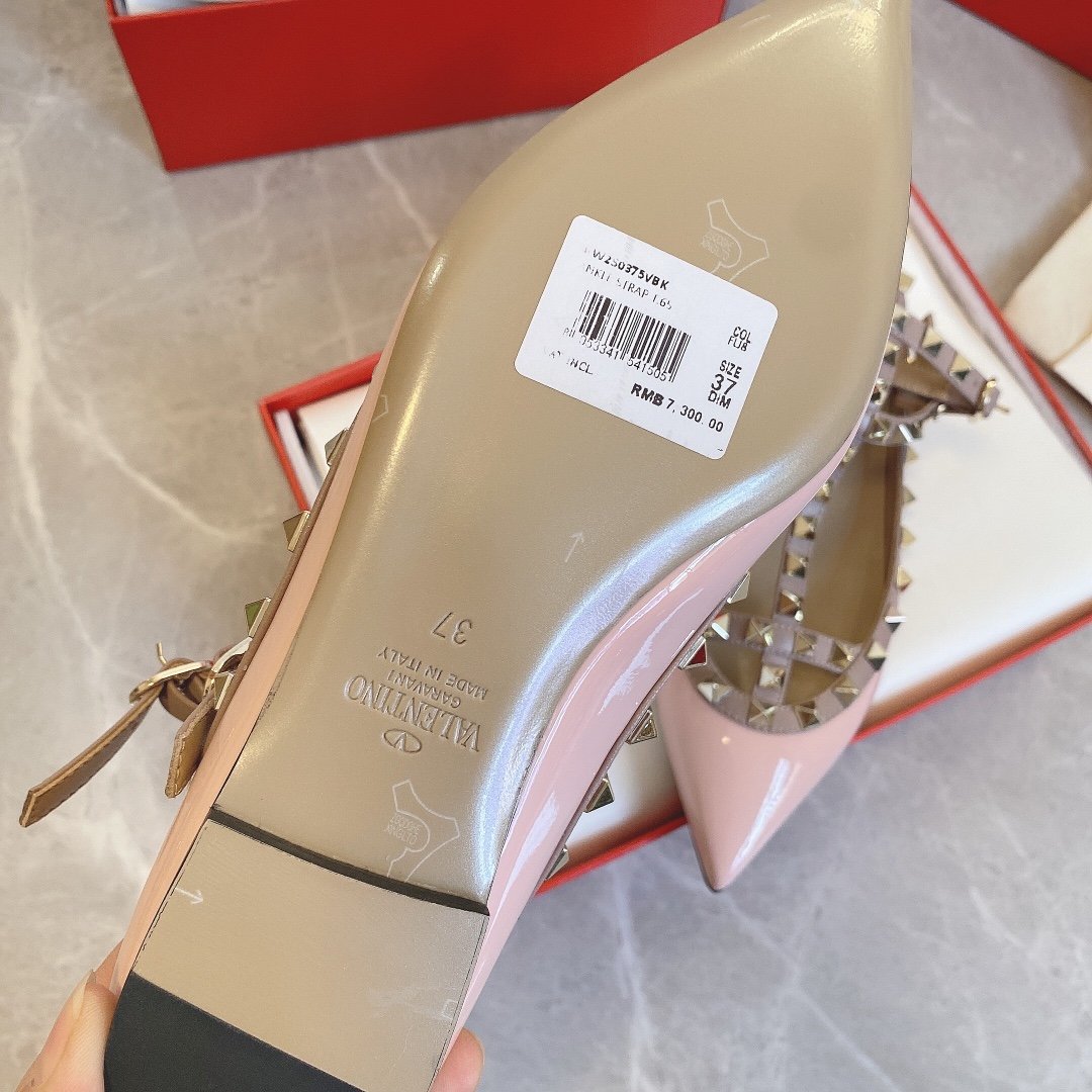 Valentino Women Pink Patent Leather Studded Flats