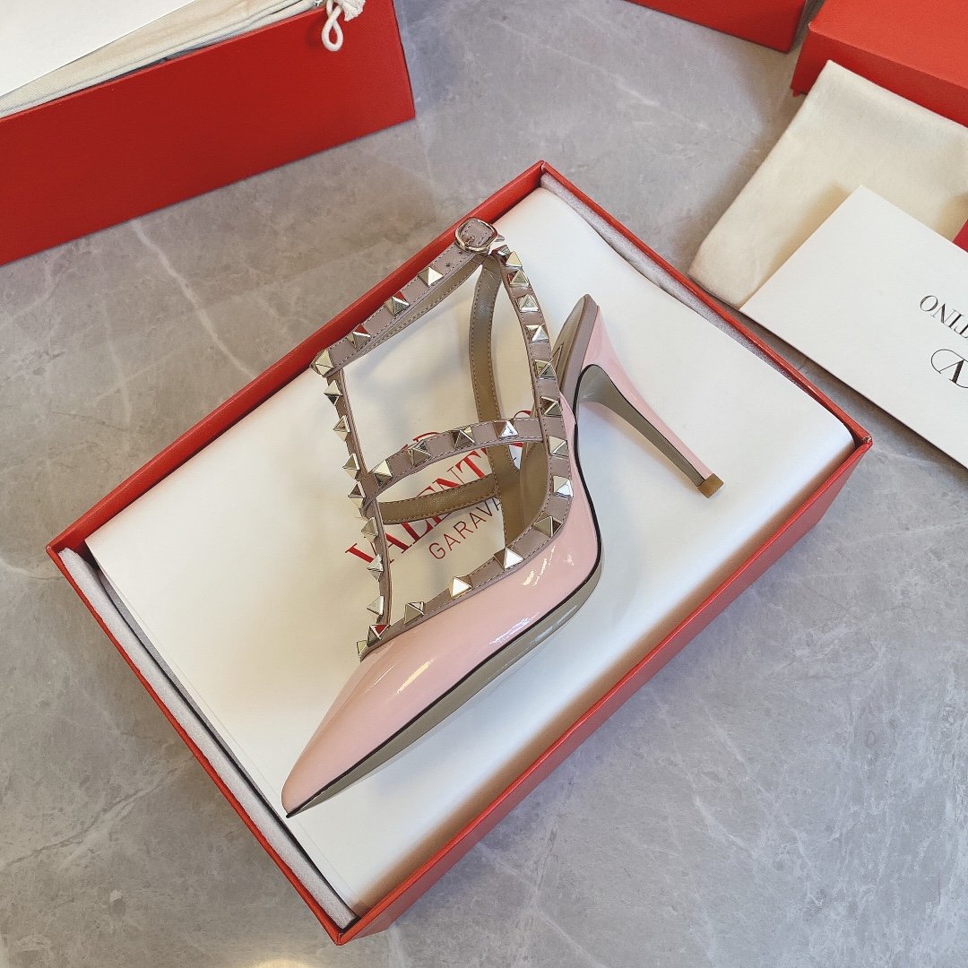 Valentino Women Pink Patent Leather Studded Pumps