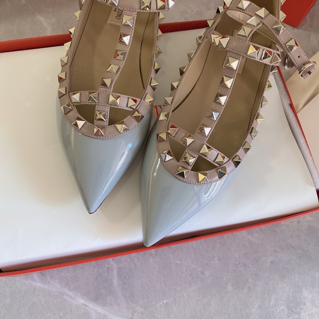 Valentino Women Blue Patent Leather Studded Flats