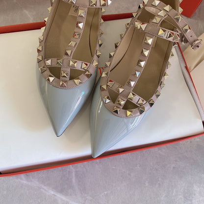 Valentino Women Blue Patent Leather Studded Flats