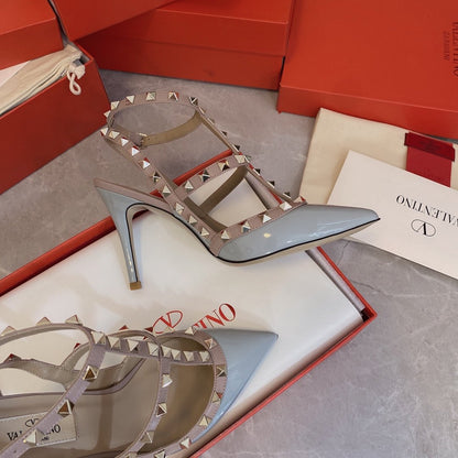 Valentino Women Light Blue Patent Leather Studded Heels