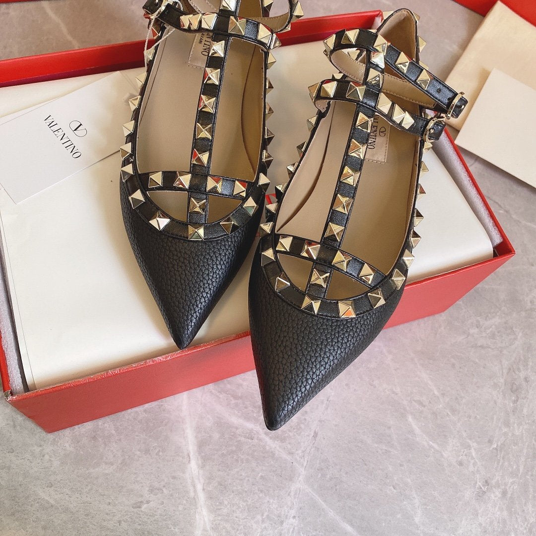 Valentino Women Black Leather Studded Flats
