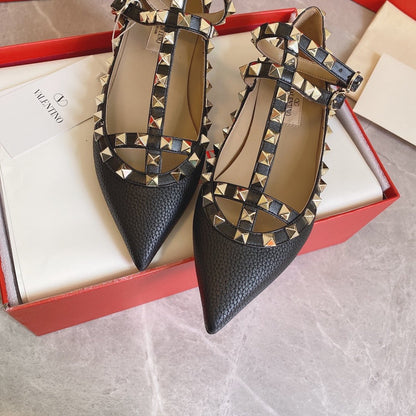 Valentino Women Black Leather Studded Flats