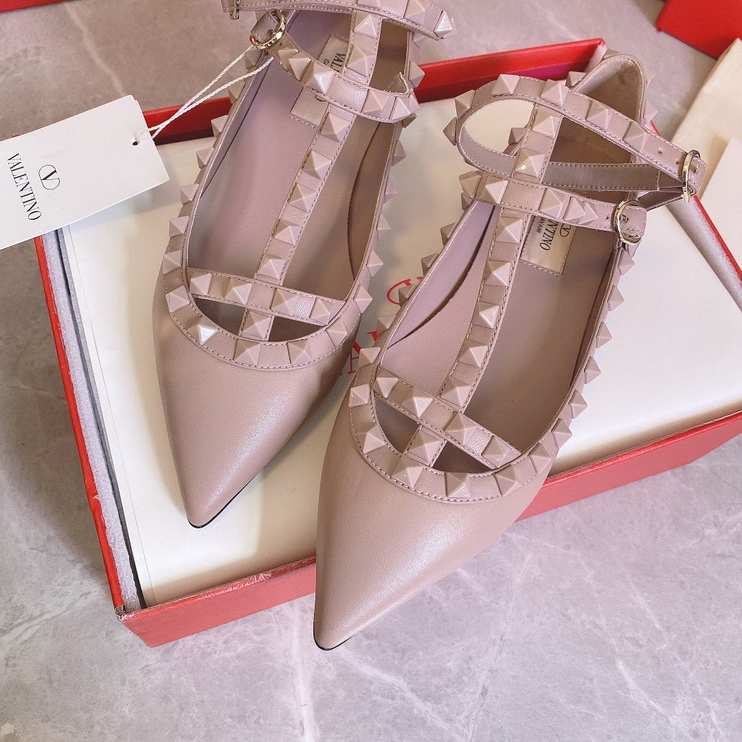 Valentino Women Beige Leather Pointed Flats