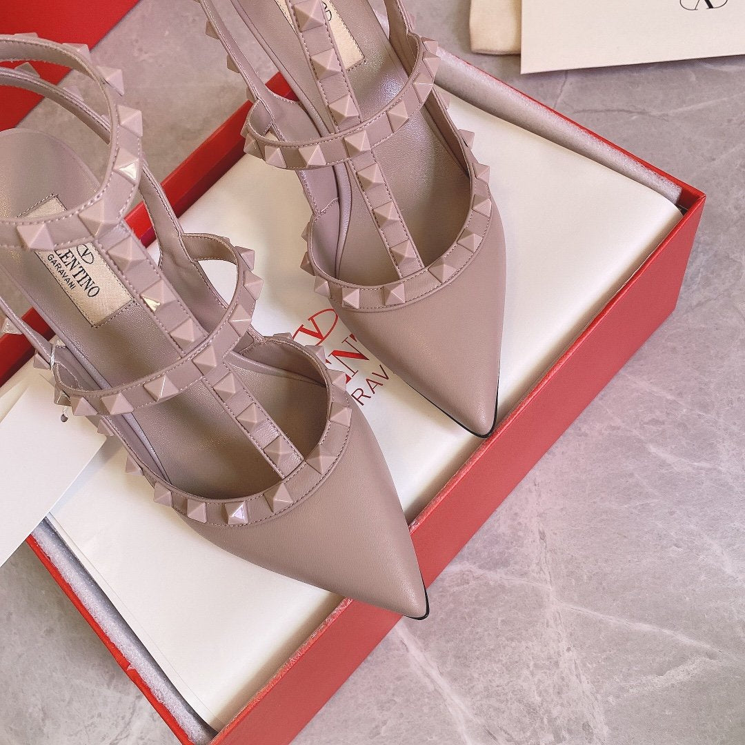 Valentino Women Beige Leather Studded Pumps