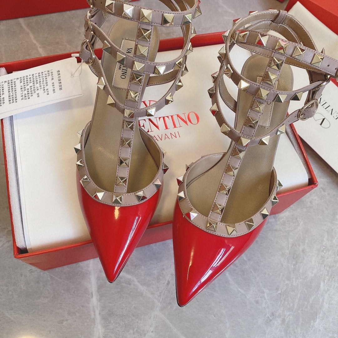 Valentino Women Red Patent Leather Studded Heels
