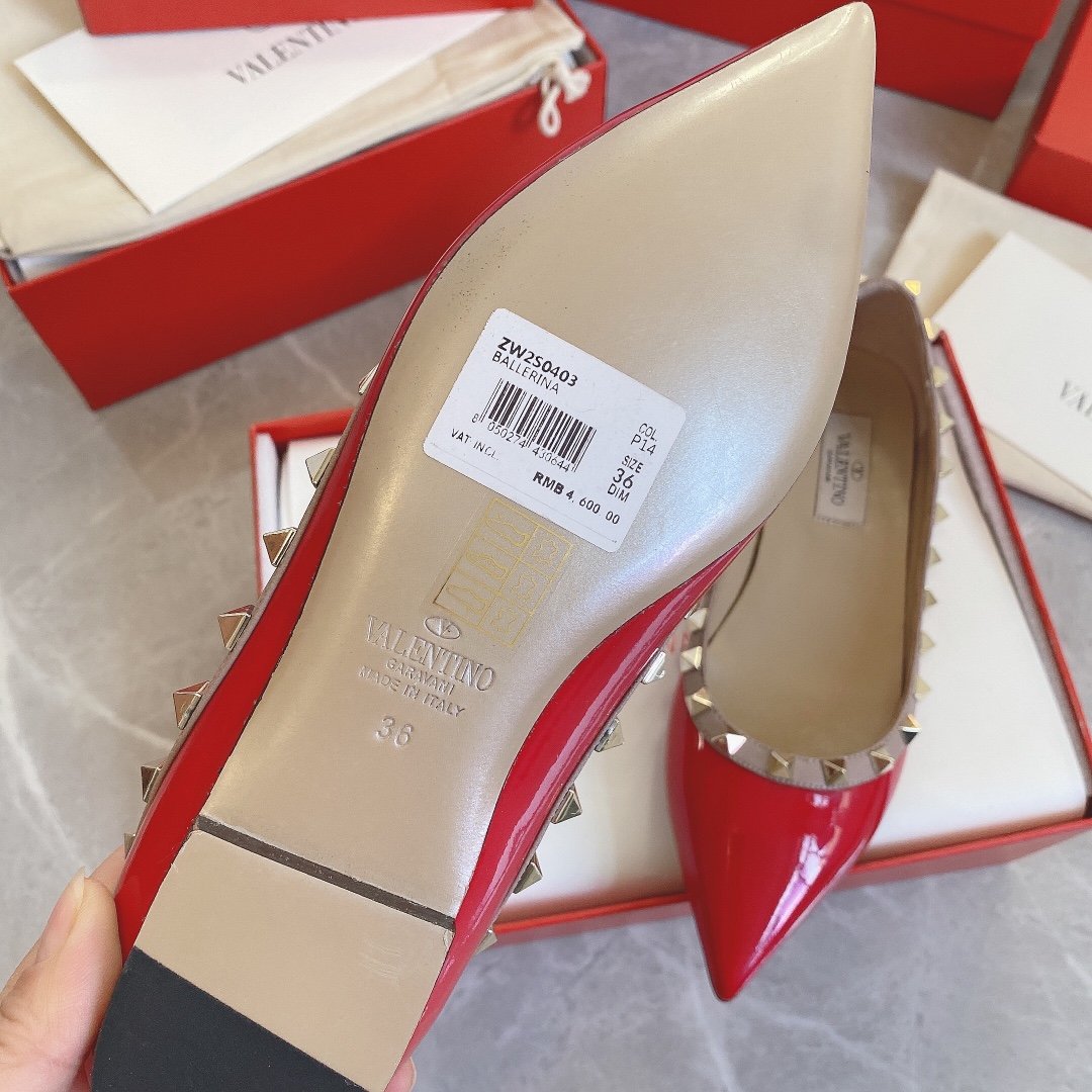 Valentino Women Red Patent Leather Studded Flats