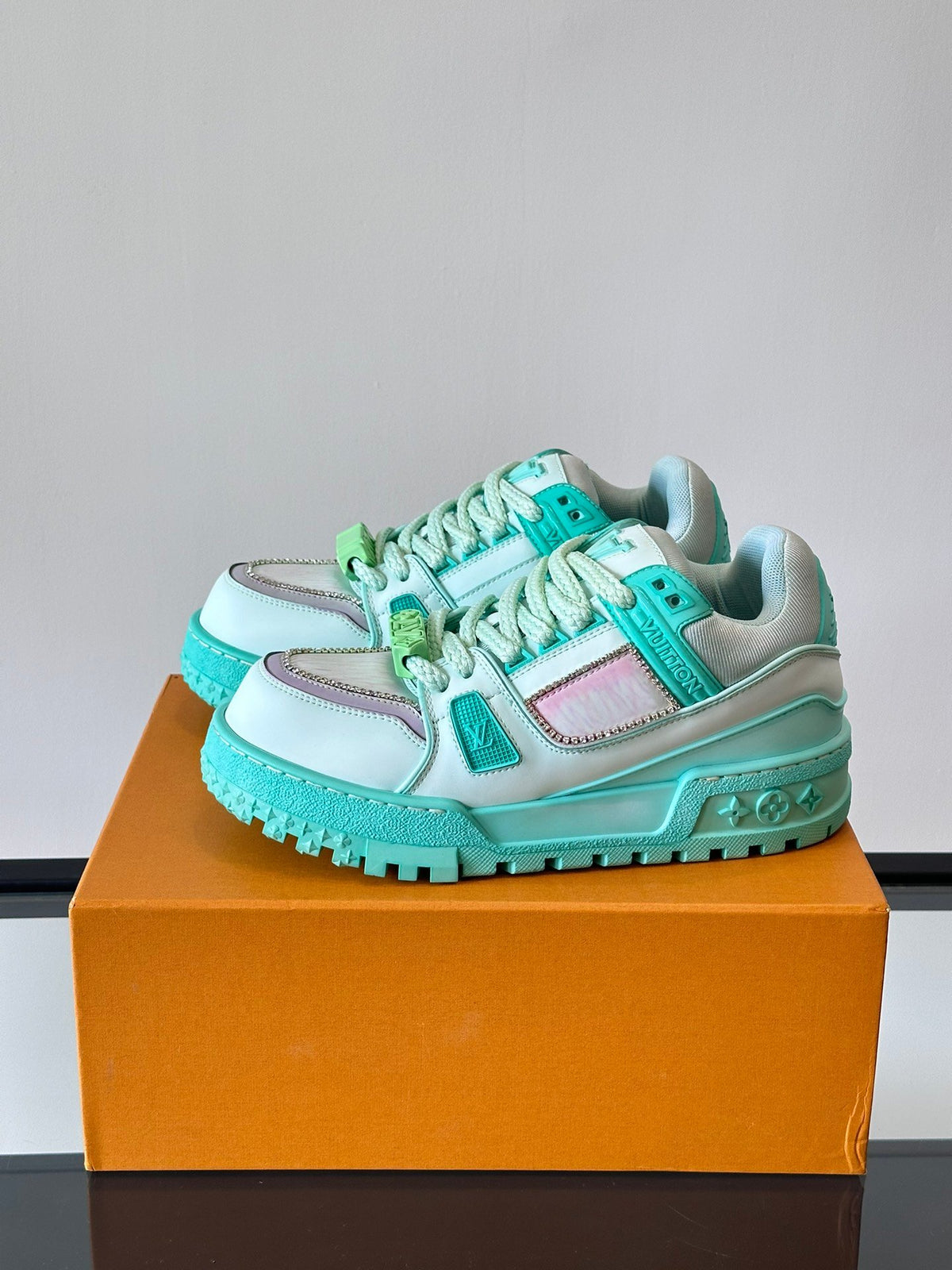 LV Men Mint Green Leather Sneakers