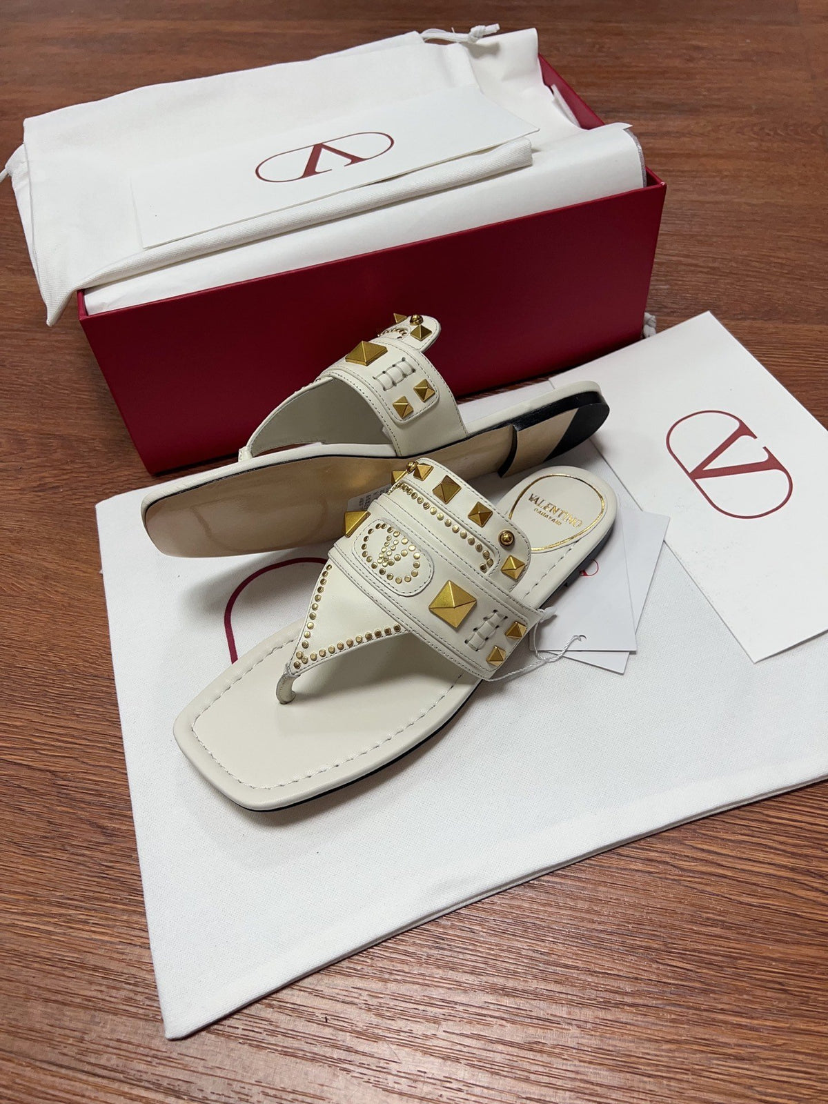 Valentino Women White Leather Studded Sandals