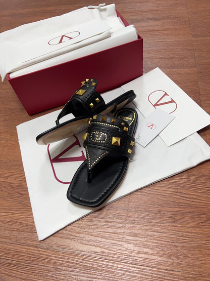 Valentino Women Black Leather Studded Flats