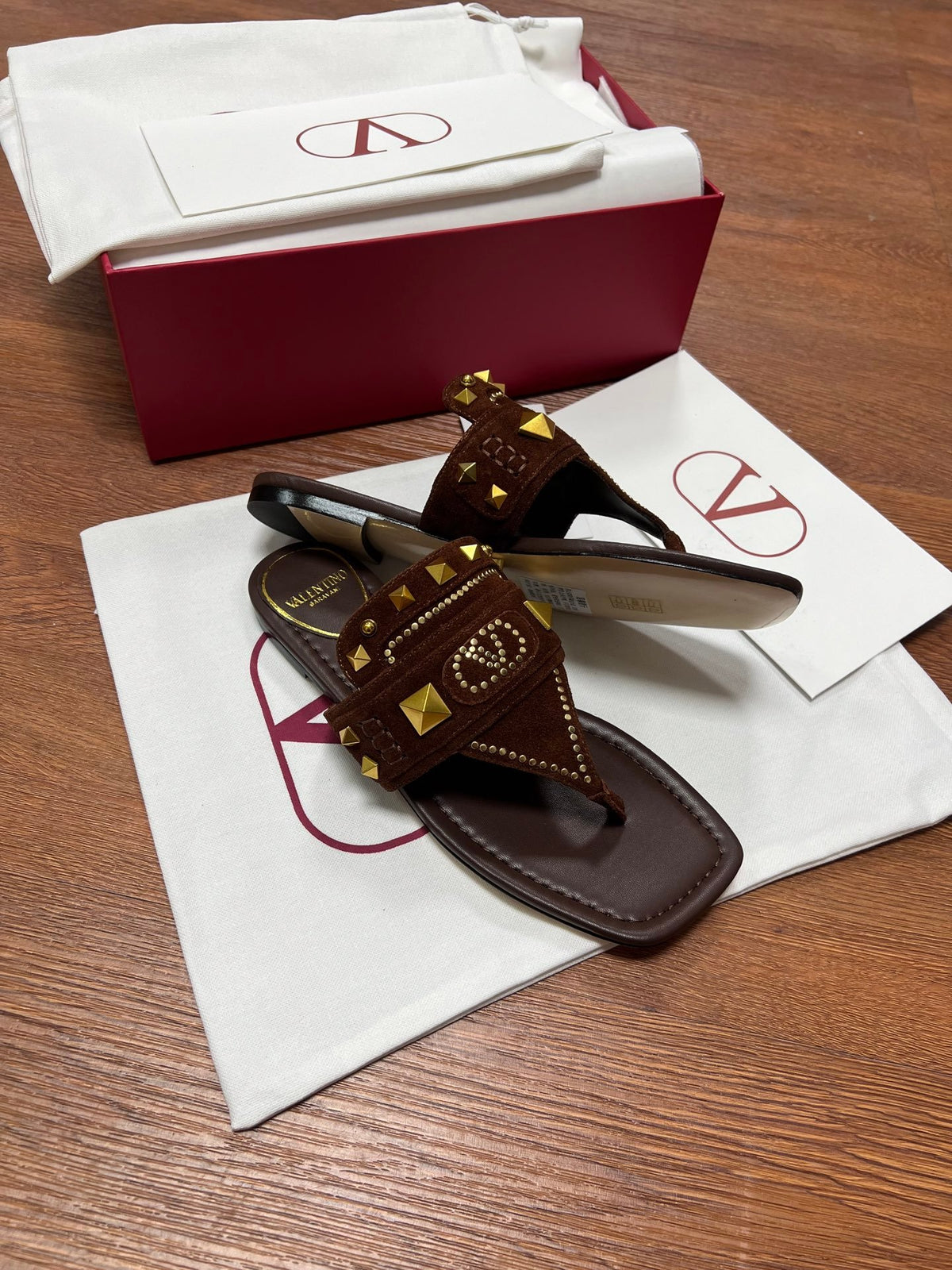 Valentino Women Brown Suede Studded Flats