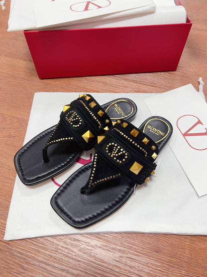Valentino Women Black Suede Studded Sandals