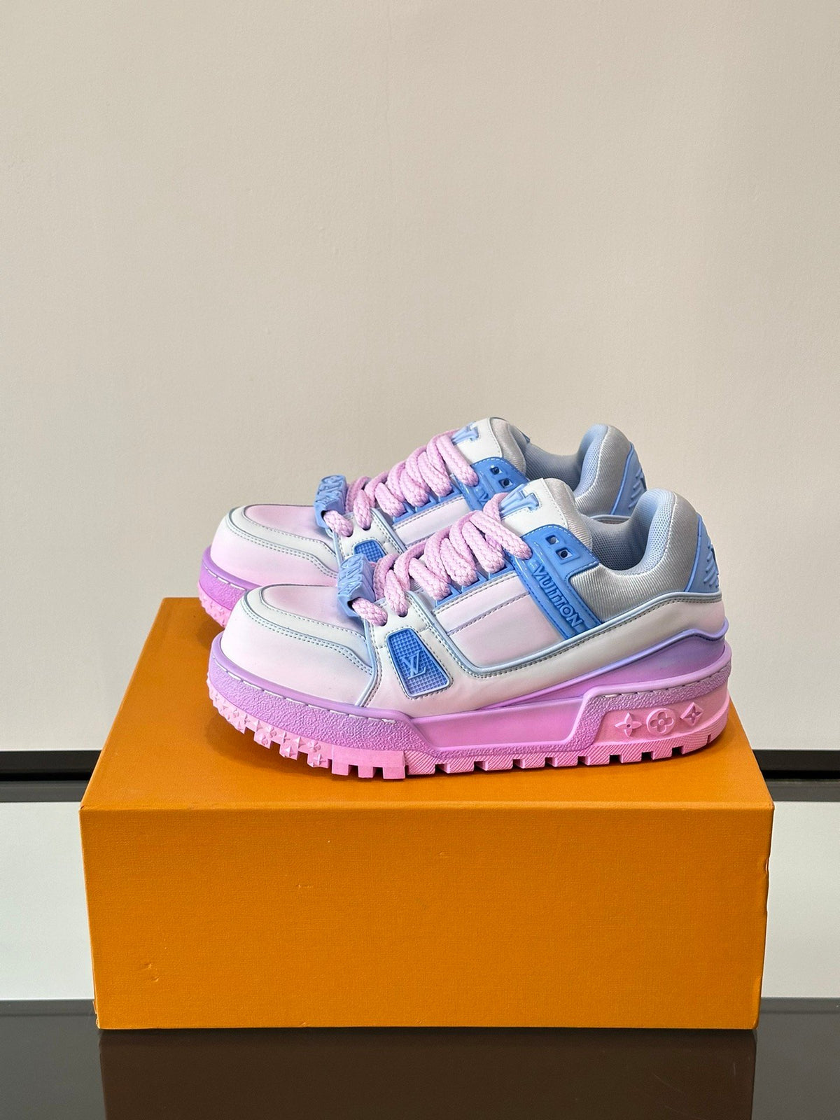 LV Men White and Blue Leather Sneakers