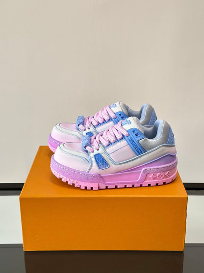 LV Men White and Blue Leather Sneakers