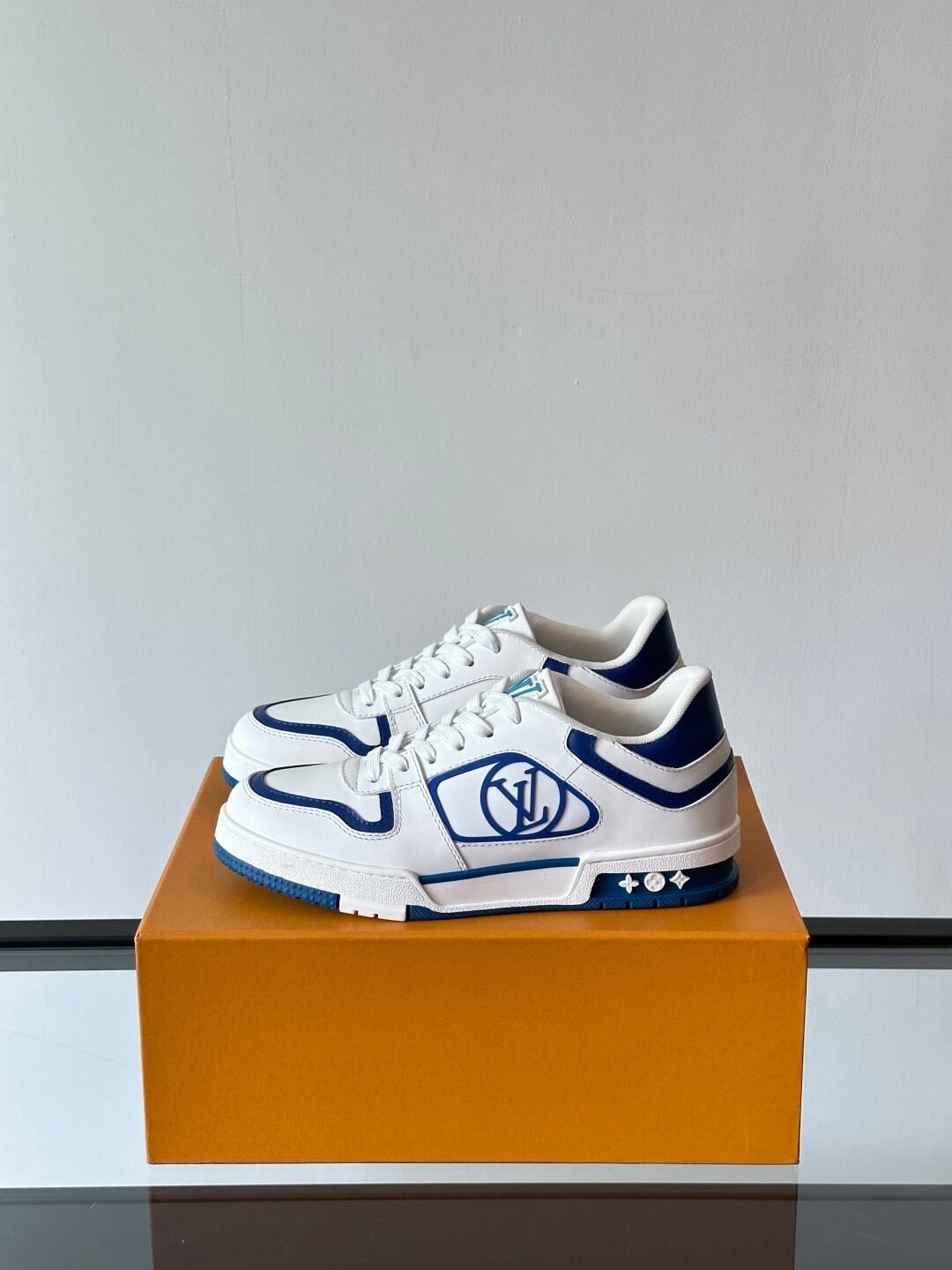 LV Men White Blue Leather Sneakers