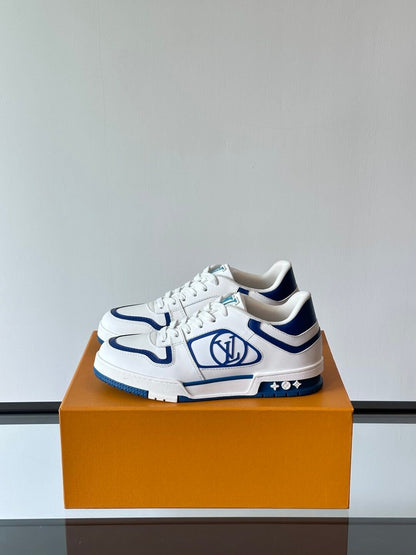 LV Men White Blue Leather Sneakers