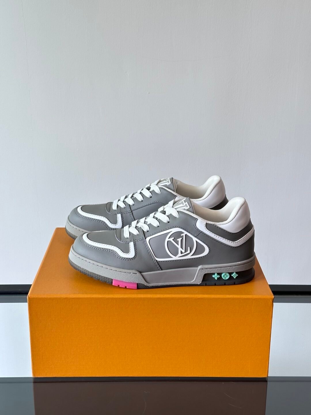 LV Men Grey White Leather Sneakers