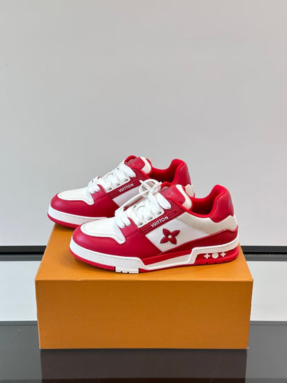 LV Men Red White Leather Sneakers