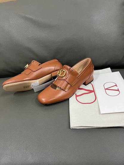 Valentino Women Brown Leather Loafers