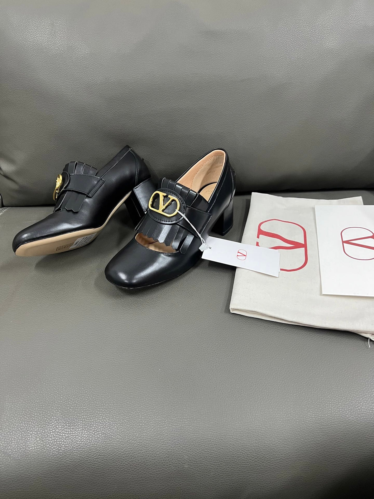 Valentino Women Black Leather Fringe Loafers