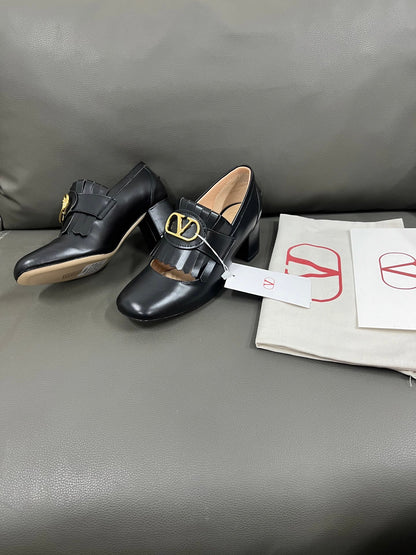 Valentino Women Black Leather Fringe Loafers