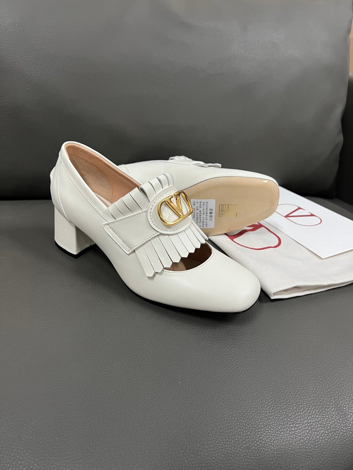 Valentino Women White Leather Fringe Detail Pumps