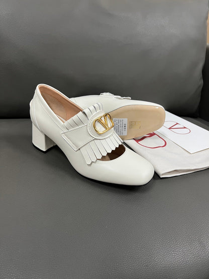 Valentino Women White Leather Fringe Detail Pumps