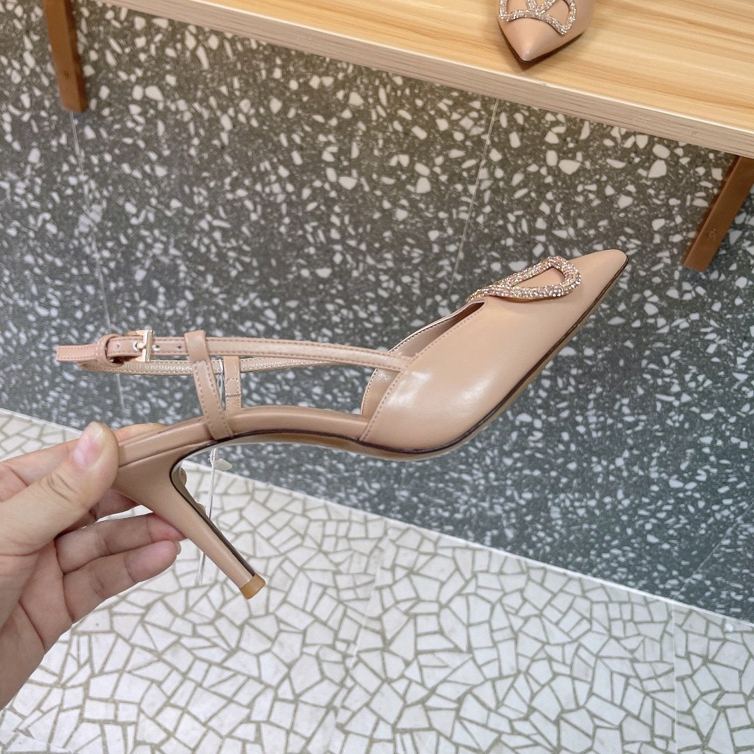 Valentino Women Beige Leather Slingback Pumps