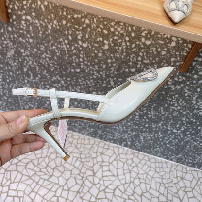 Valentino Women White Leather Pointed Slingback Pumps