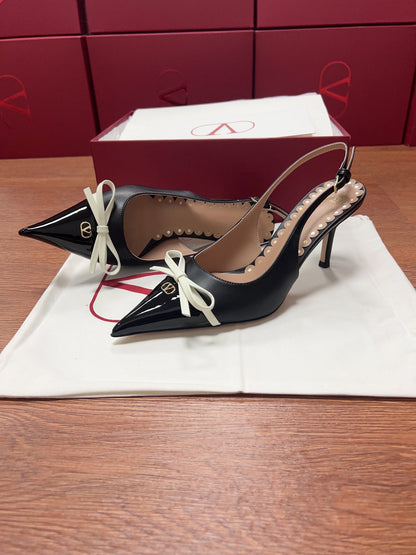Valentino Women Black Patent Leather Bow Slingback Pumps