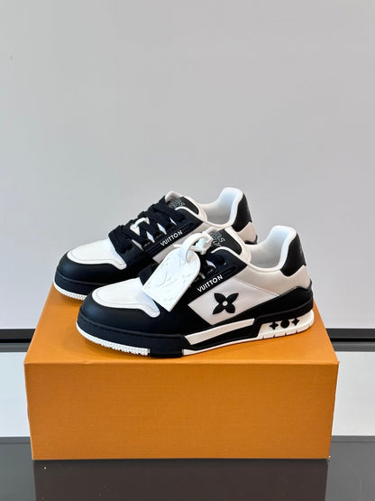 LV Men Black White Leather Sneakers