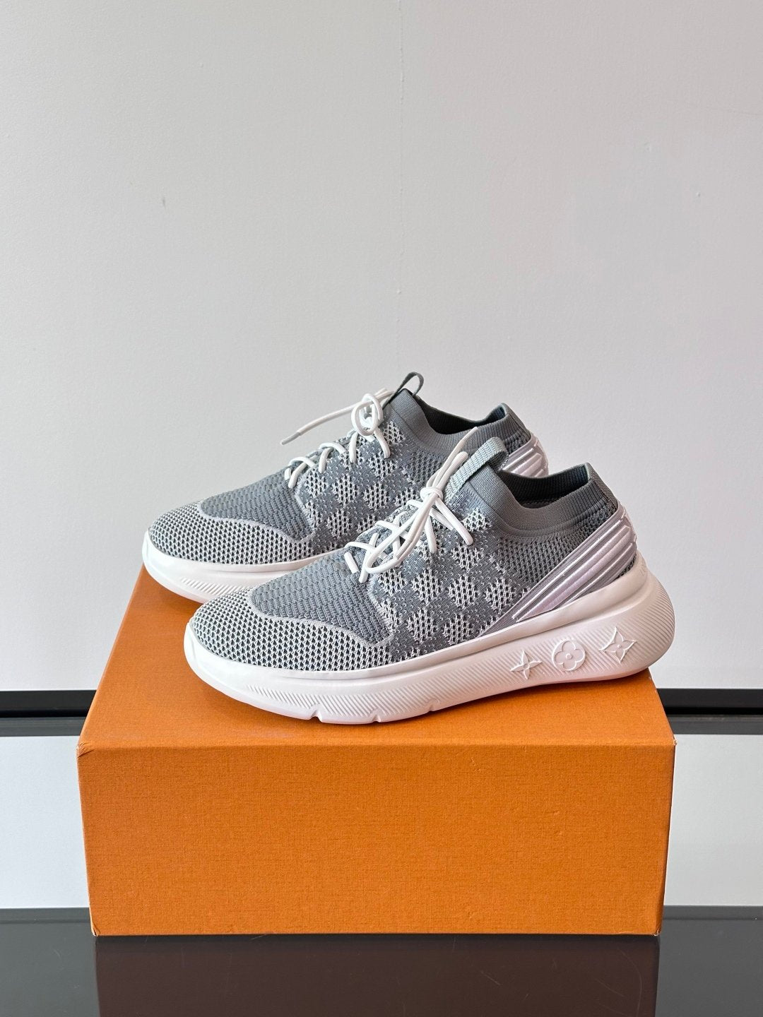 LV Men Grey Knit Fabric Sneakers