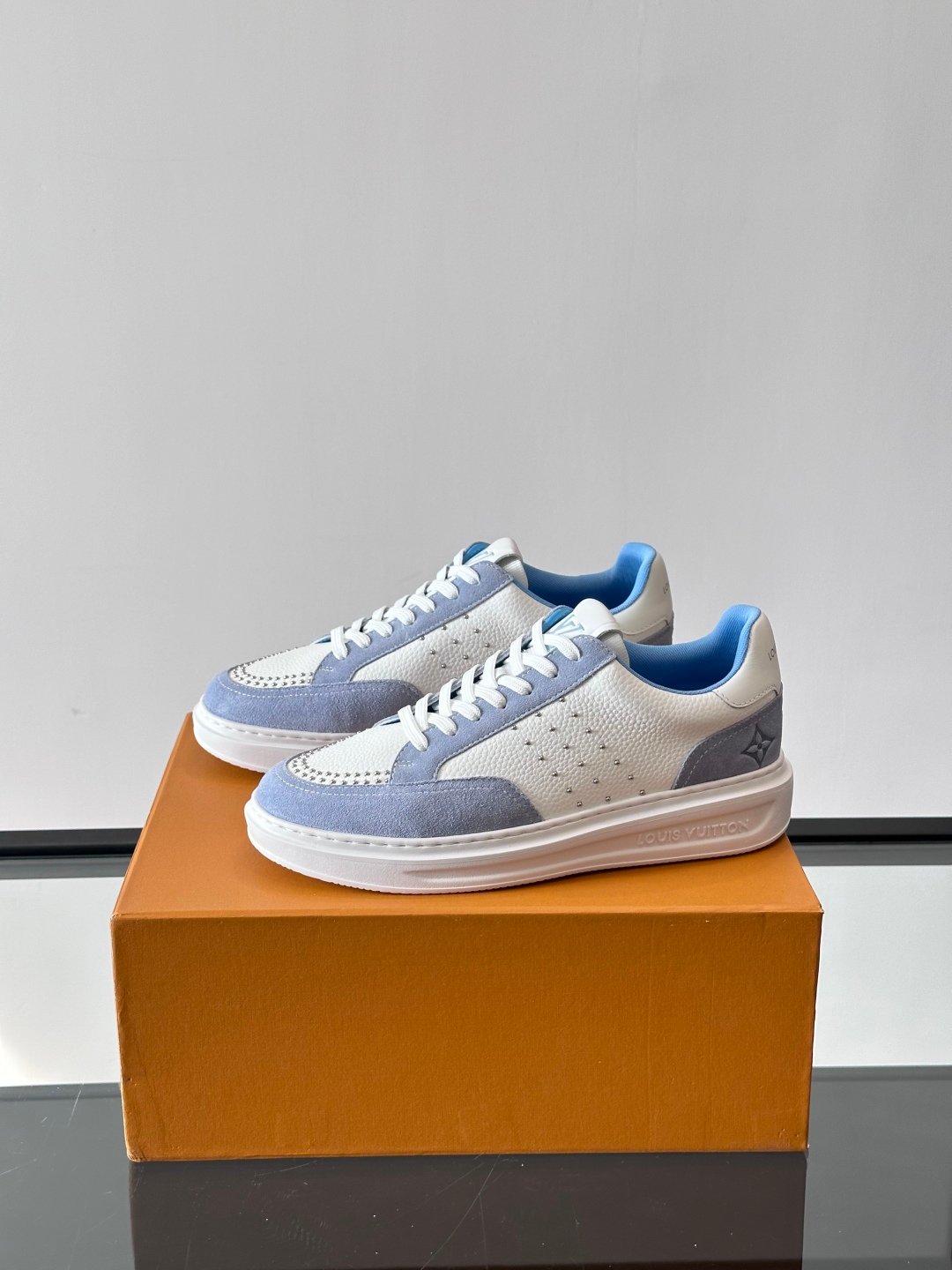 LV Men White Blue Leather Suede Sneakers