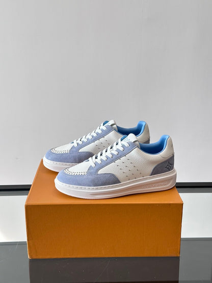 LV Men White Blue Leather Suede Sneakers