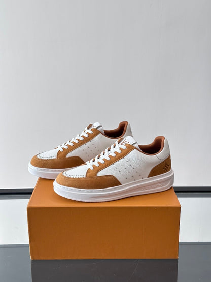 LV Men White Brown Suede Leather Sneakers