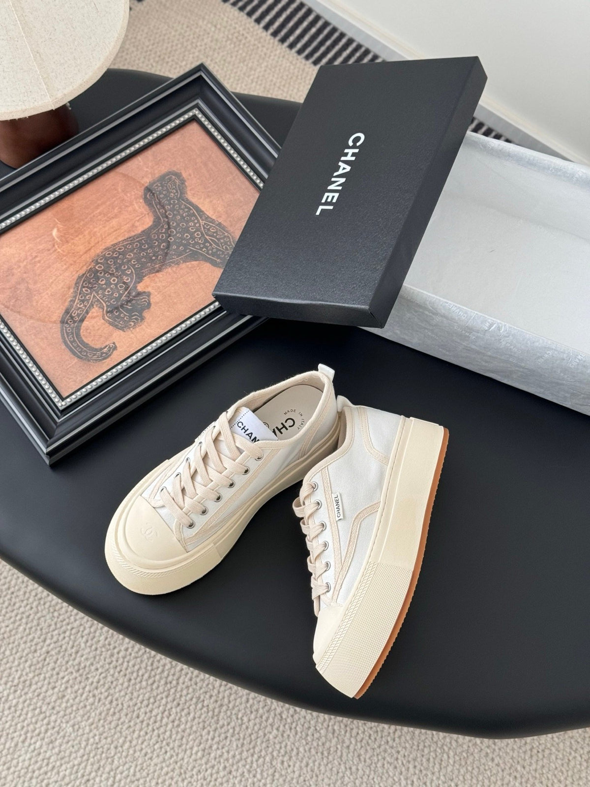 Chanel Women Beige Canvas And Rubber Sneakers